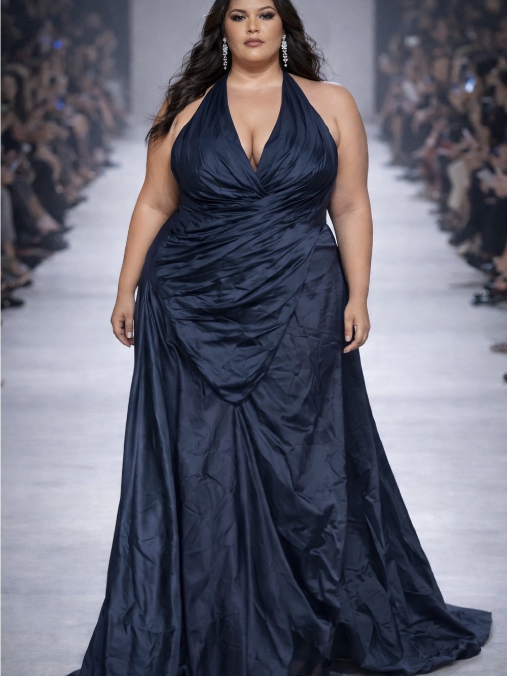 Plus-Size Navy Halter Evening Gown